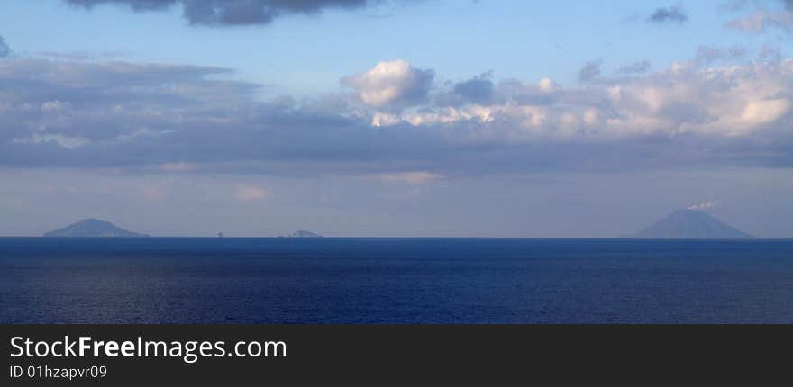 Volcanic islands in Mediterranean sea.