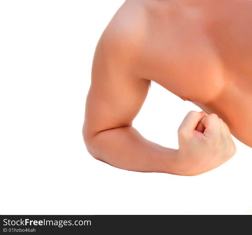 Strong bicep isolated over white