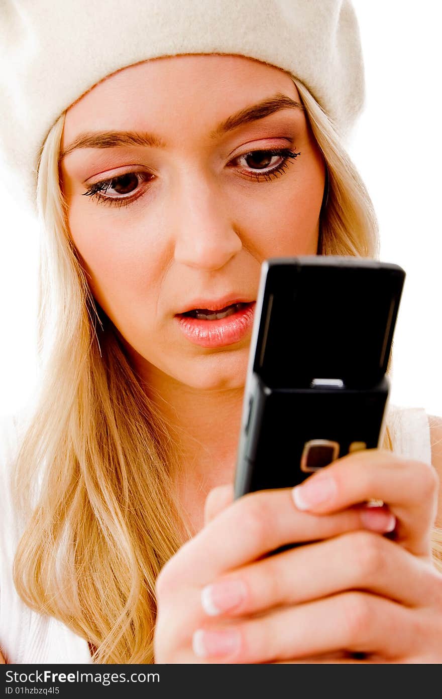 Portrait Of Young Female Looking The Mobile