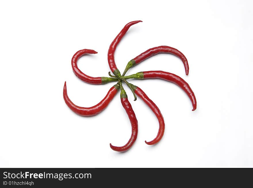 Hot red chili peppers, isolated on white background