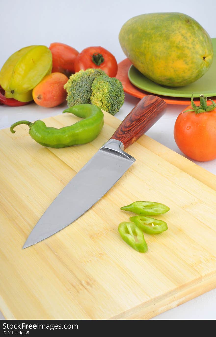 Kitchen knife and each kind of vegetables. Kitchen knife and each kind of vegetables