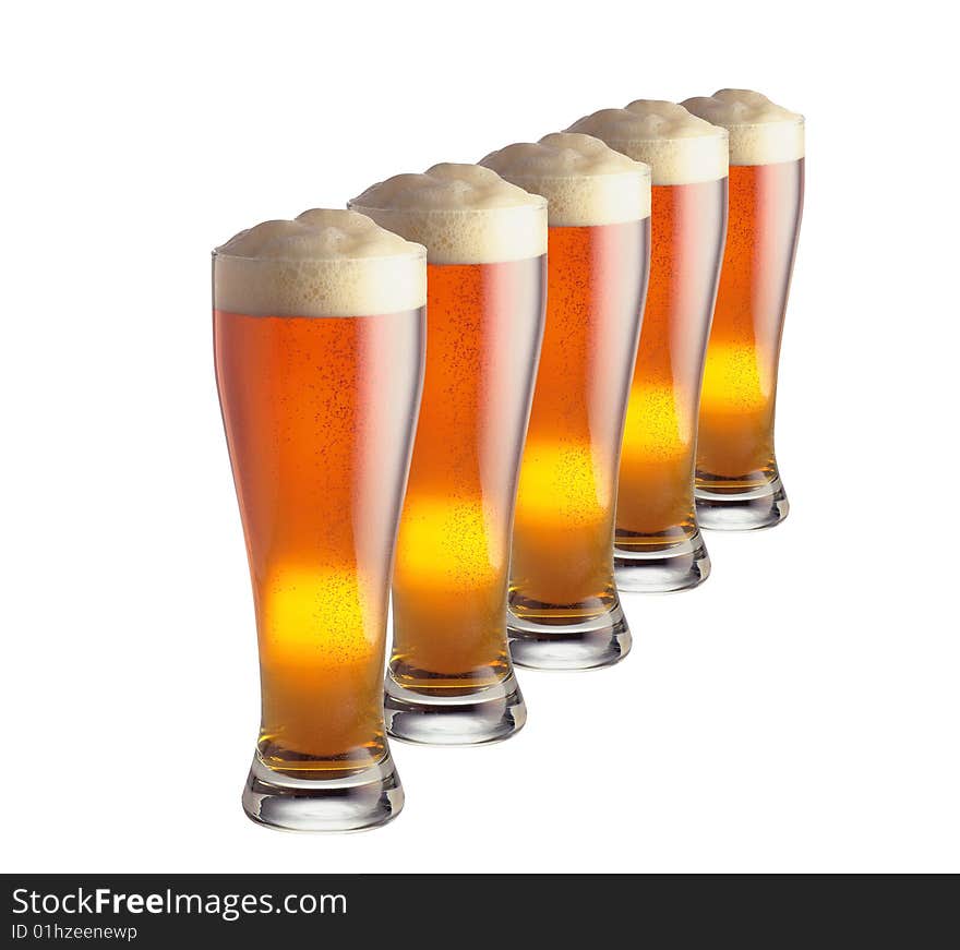 Lot of beer glass over white