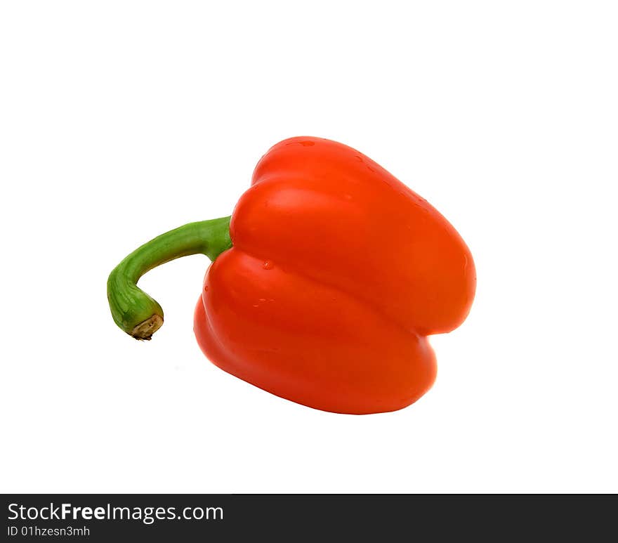 Red pepper close-up, isolated over white