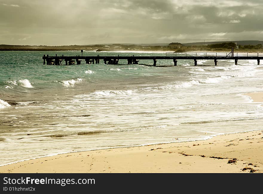 Sea-bridge on a lonely beach in australia