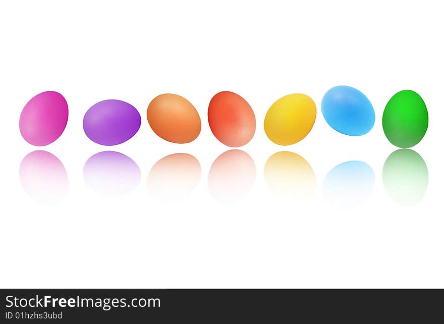 Colorful easter eggs and reflection of them