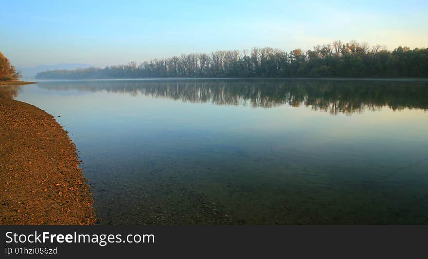 This is the Danube in sunrise. This is the Danube in sunrise.