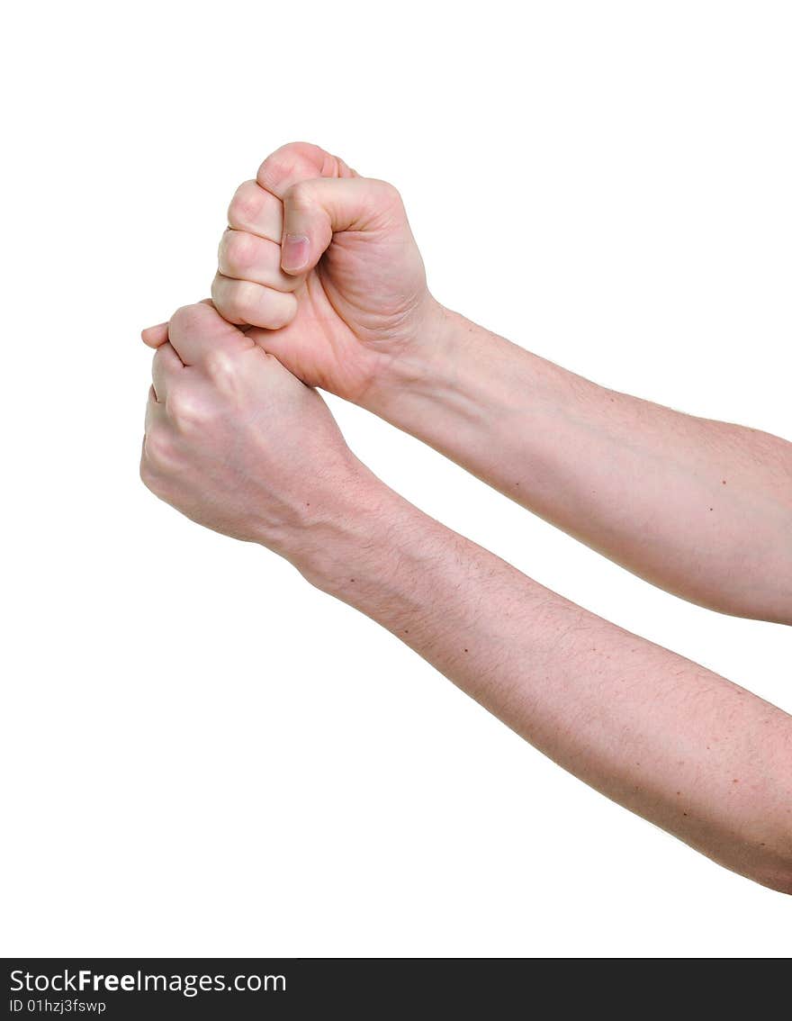 Two angry desperate hands isolated on white background