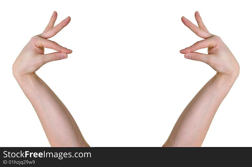 Hands in oriental gesture isolated on white background