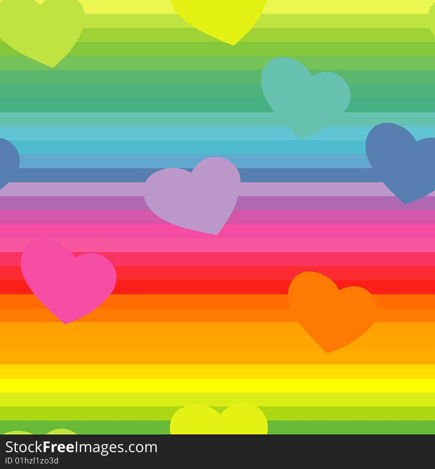 Seamless background with the rainbow colors and a heart symbol. Seamless background with the rainbow colors and a heart symbol