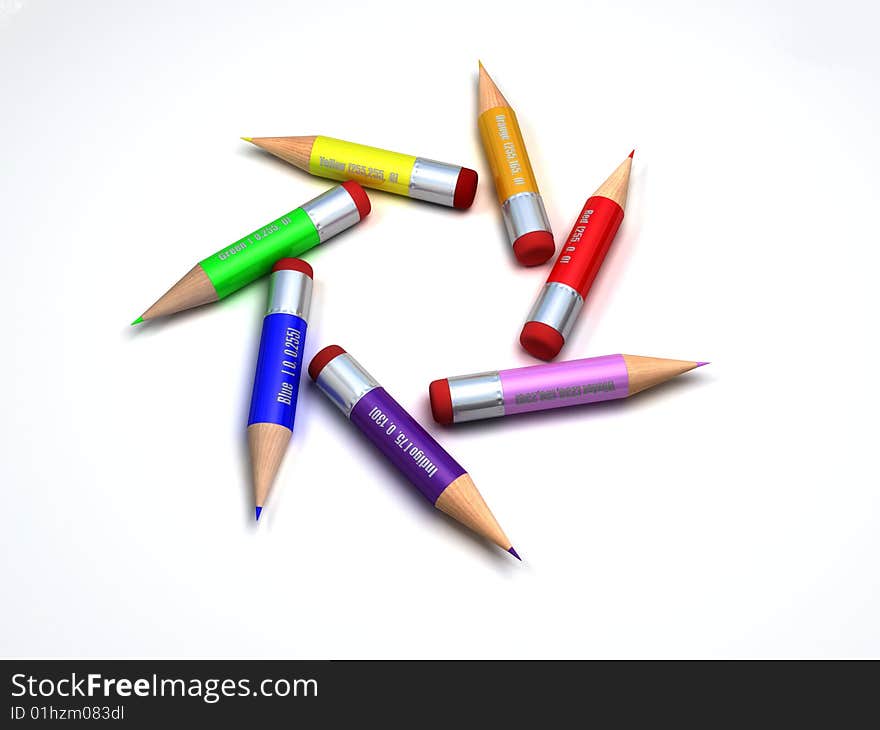 Color pencils forming circle in rainbow order with RGB color values. Color pencils forming circle in rainbow order with RGB color values