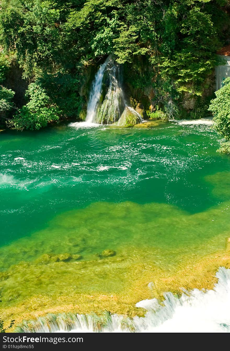 Beautiful forest waterfall in Croatia