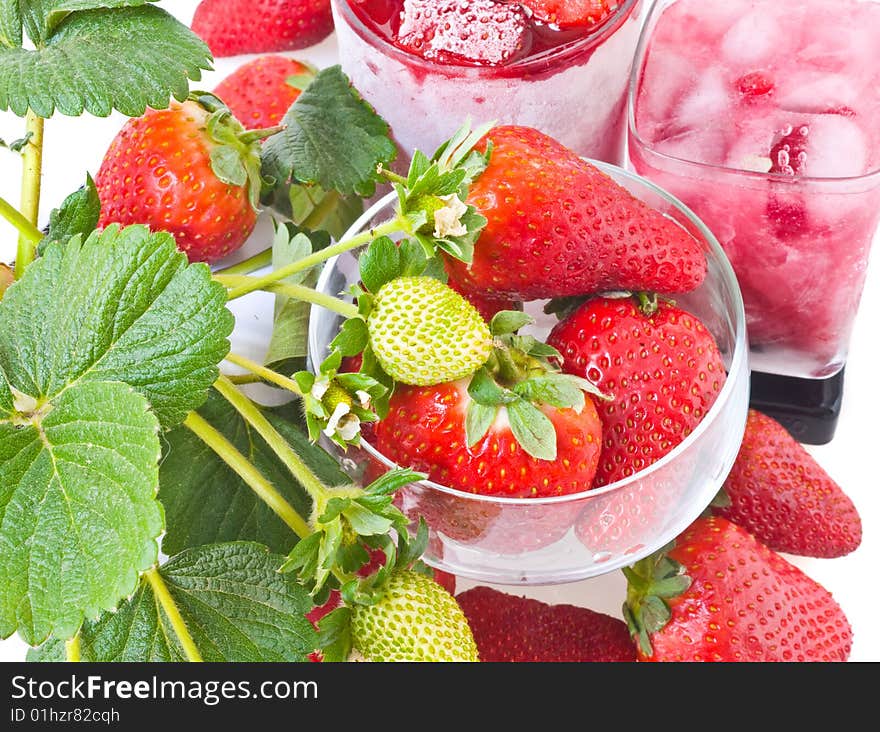 Ripening  strawberry  and dessert  from  frozen fruits. Ripening  strawberry  and dessert  from  frozen fruits