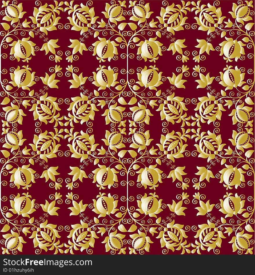 Wallpaper with gold flowers on red background