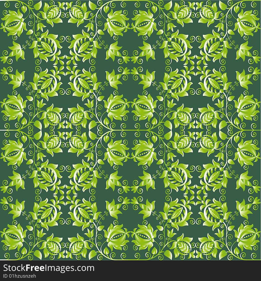 Wallpaper with ornate green flowers. Wallpaper with ornate green flowers.