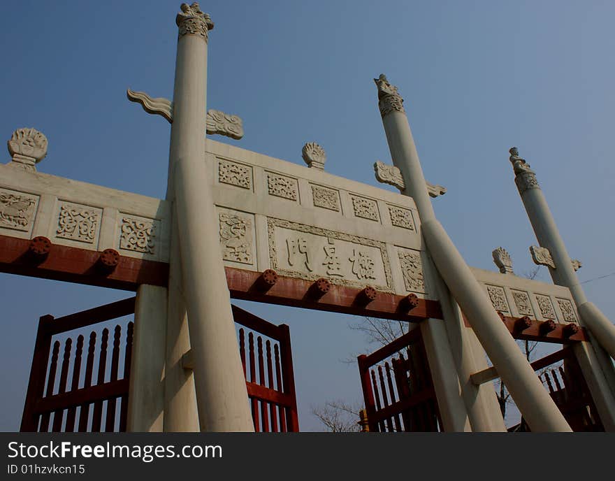 the torii with the blue sky background. the torii with the blue sky background