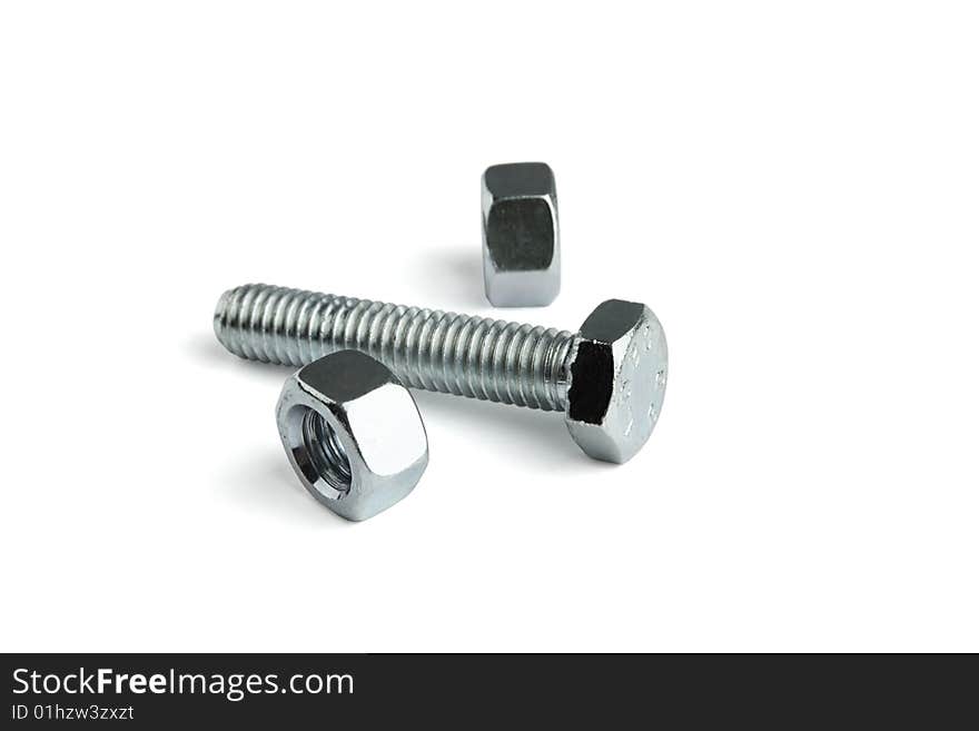 Bolt and screw nuts, on white background