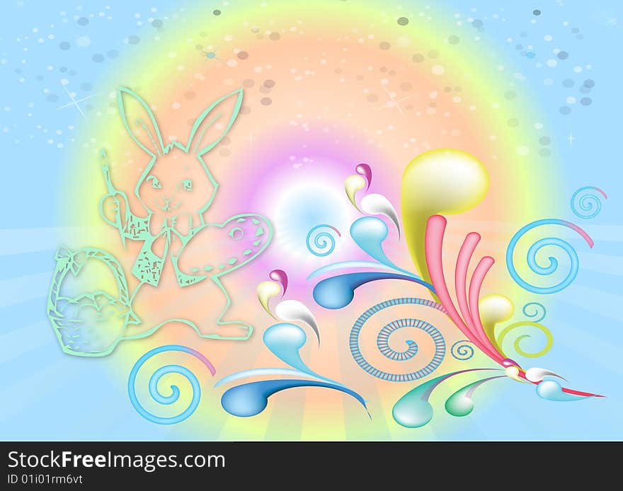 Easter illustration with a bunny and egg on colorful background. Easter illustration with a bunny and egg on colorful background