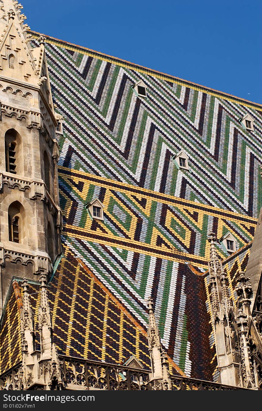 Colorful tiles on the roof of St Stephen's Cathedral, Vienna, Austria. Colorful tiles on the roof of St Stephen's Cathedral, Vienna, Austria