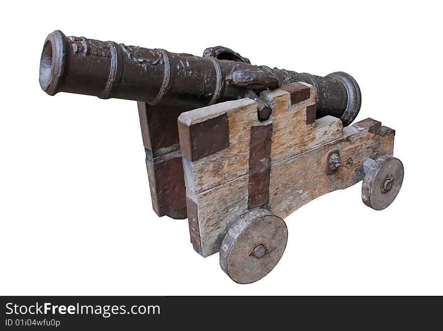 Ancient cannon isolated over white with clipping path.