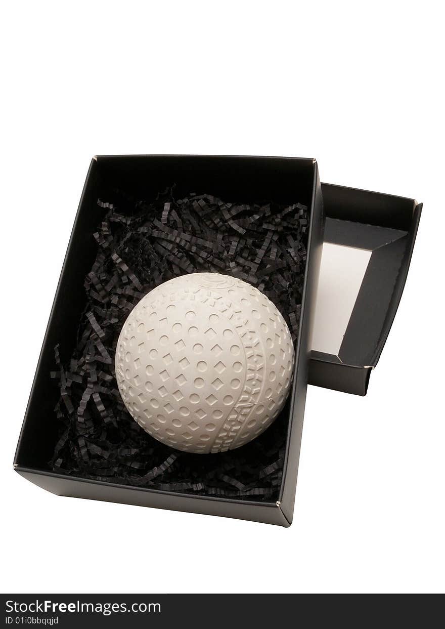 Black box with a ball on white background