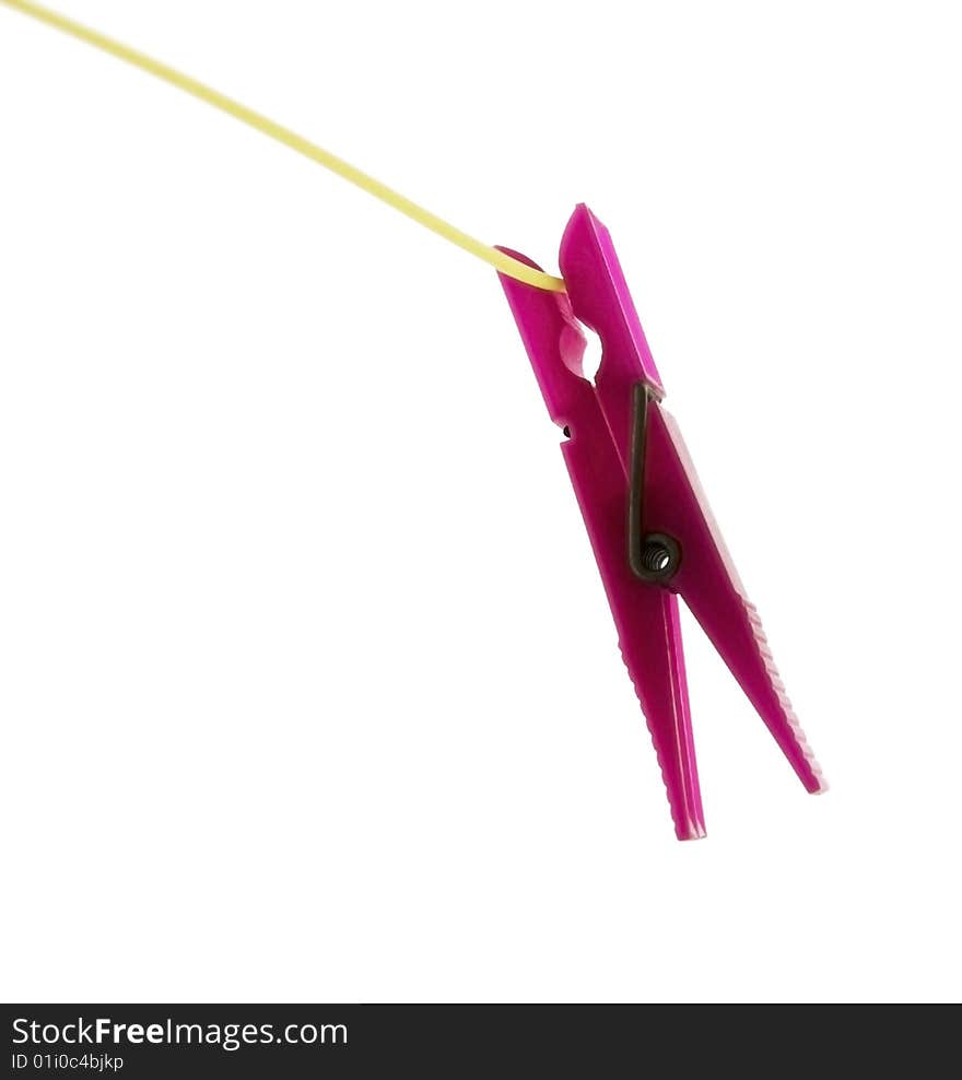 A clip of spaghetti in a pink and white background isolated