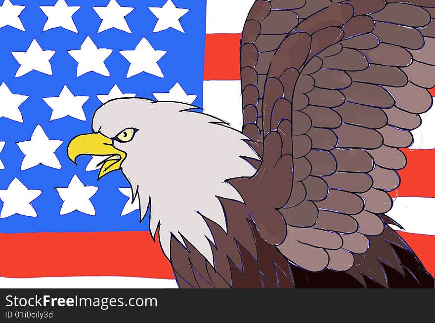 Bald eagle on the American flag. Bald eagle on the American flag