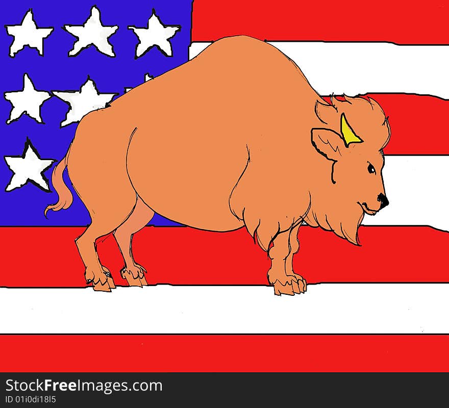 American bison on the American flag. American bison on the American flag