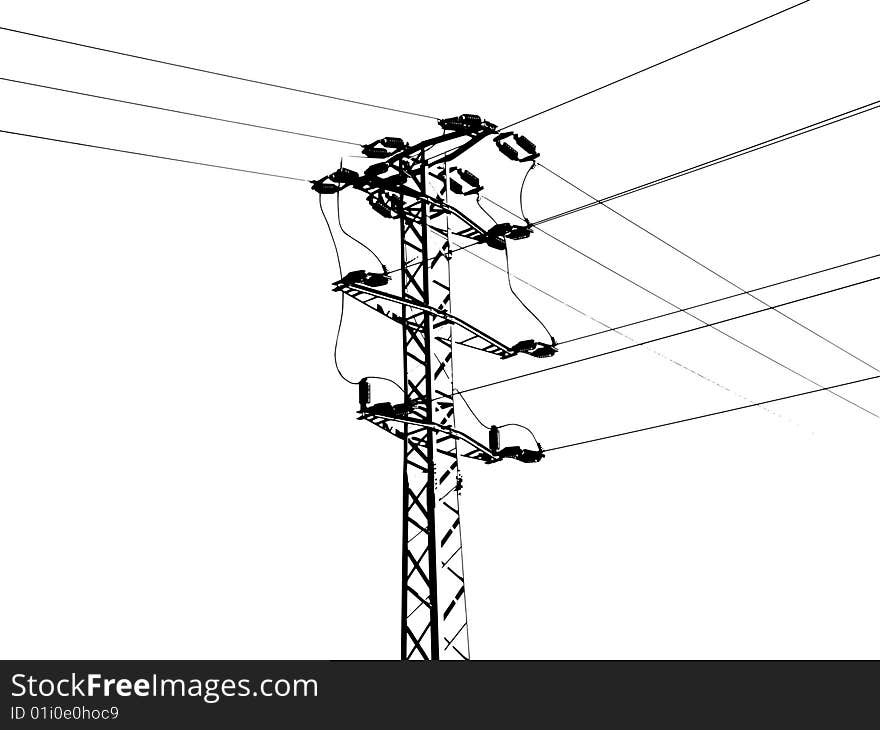 High-voltage pylon, part of the transmission system, graphics, image. Silhouette Column high voltage. High-voltage pylon, part of the transmission system, graphics, image. Silhouette Column high voltage.