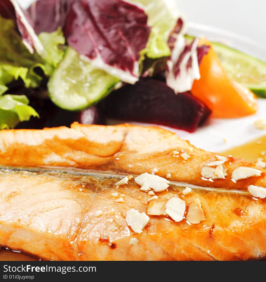 Grilled Salmon with Sauce and Vegetables. Grilled Salmon with Sauce and Vegetables