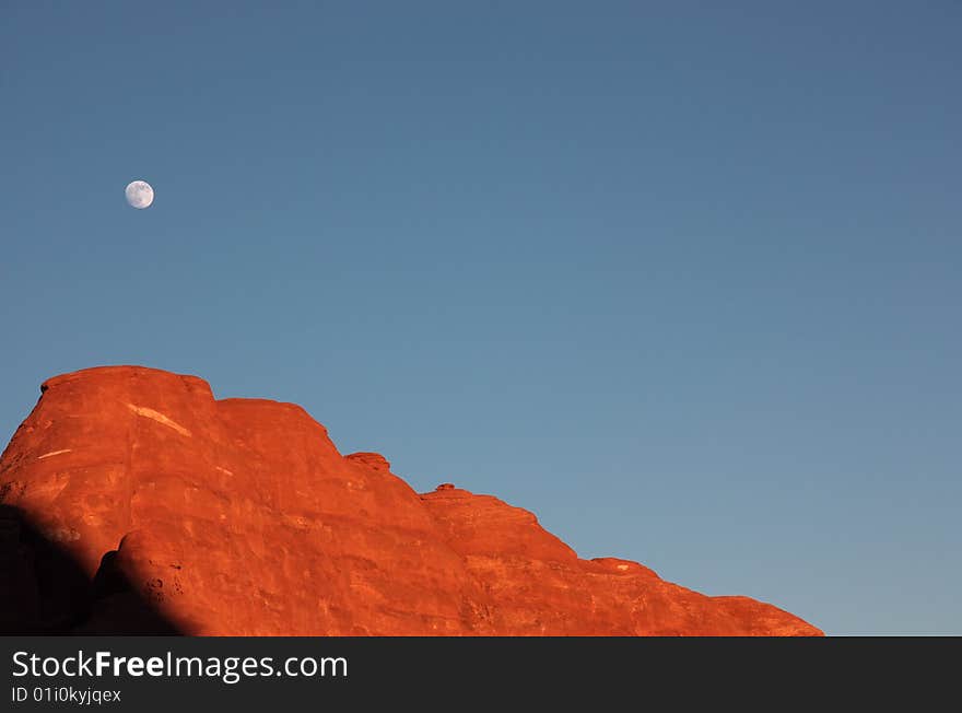 Sunset and Moonrise in the Arches National Park