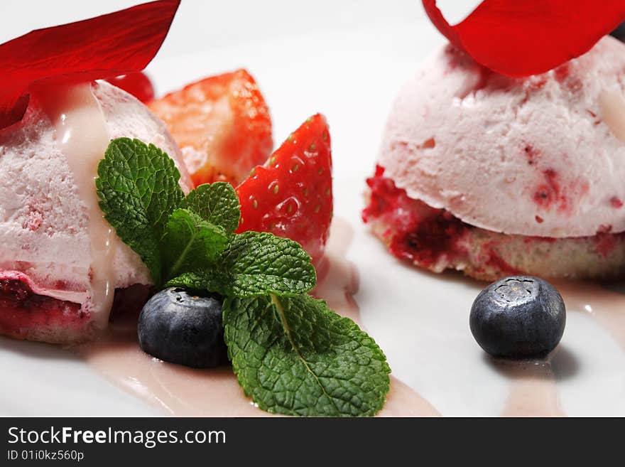 Fruit Mousse with Rose Petal and Fresh Berries