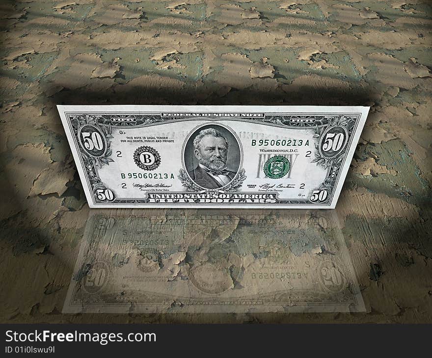 American money note on a stone surface