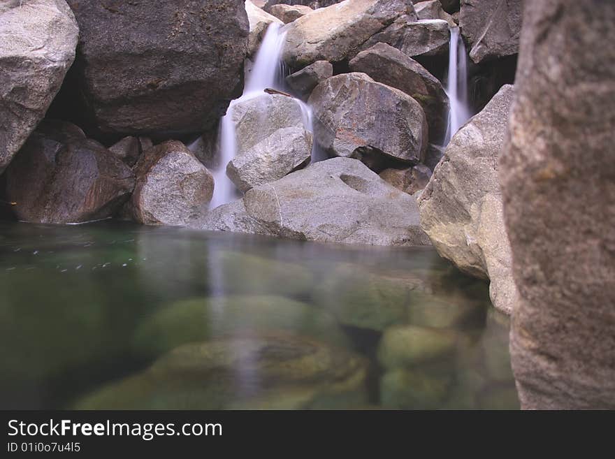 Final pool of Yosemite waterfall in winter, California (USA). Final pool of Yosemite waterfall in winter, California (USA)