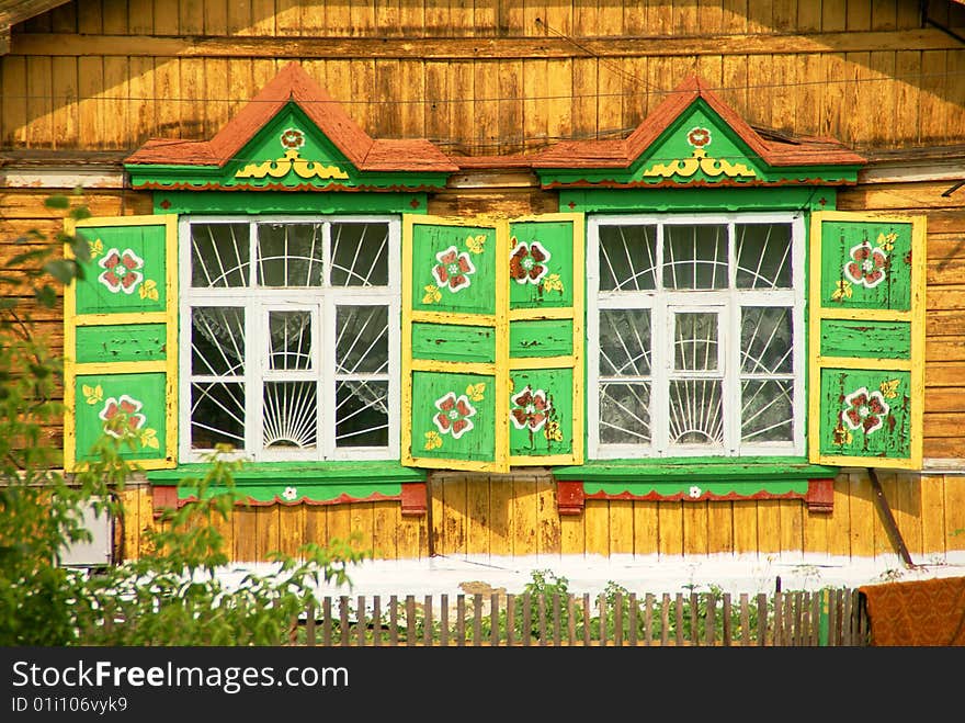 Window of the house in the Siberian village