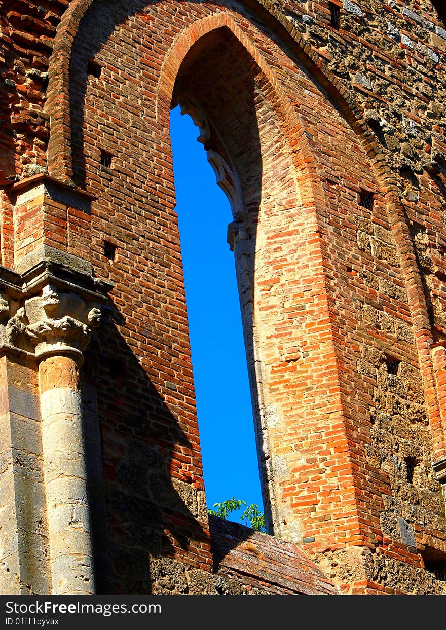 A window of San Galgano abbey in Tuscany. A window of San Galgano abbey in Tuscany