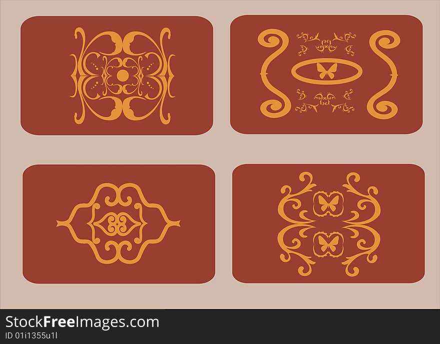 Vector ornaments on red and yellow colors. Vector ornaments on red and yellow colors