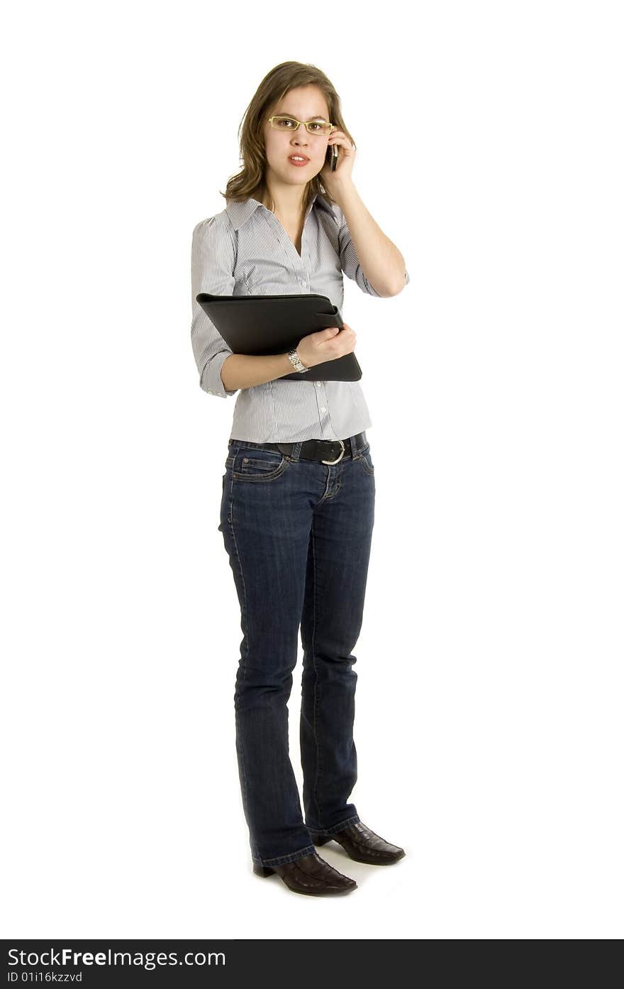 Businesswoman talking into a mobile phone