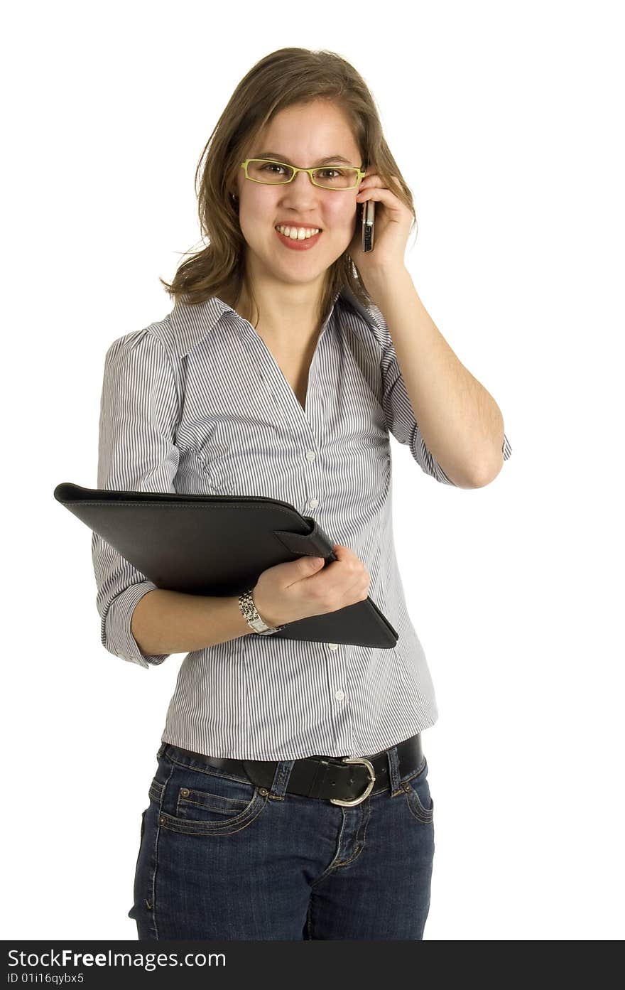 Businesswoman talking into a mobile phone