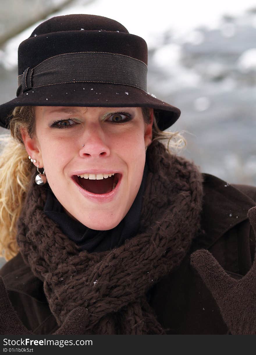 Scared girl with brown hat