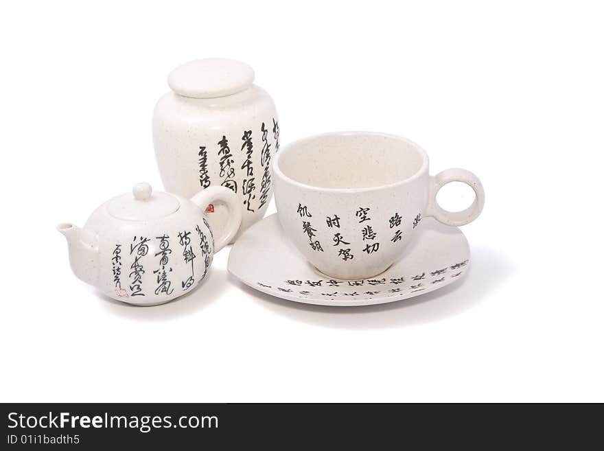 Tea-things in asian style with hieroglyphics