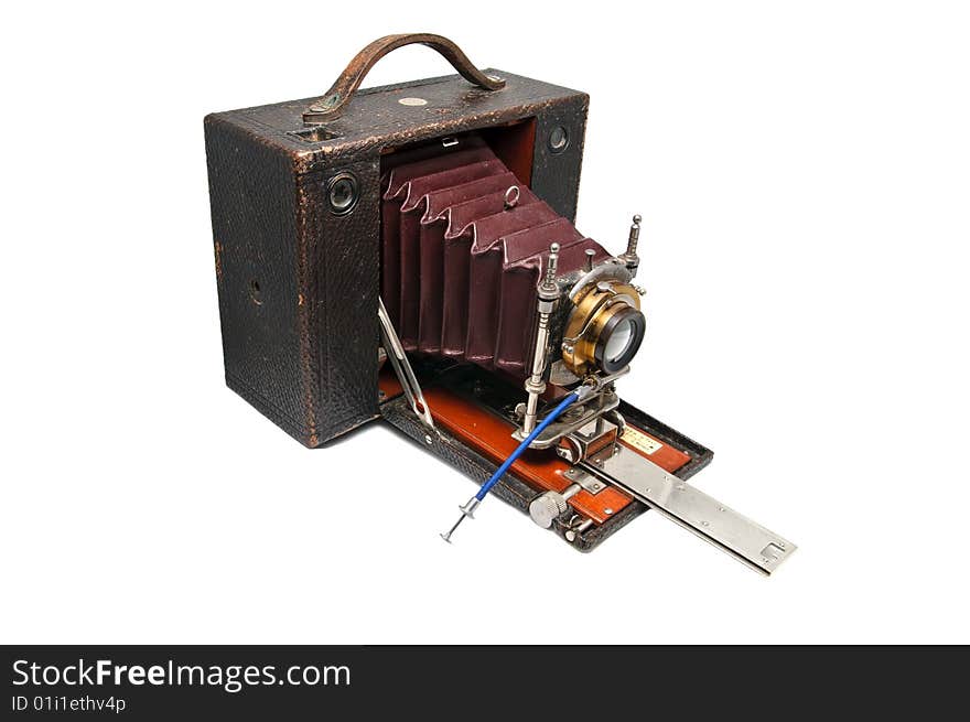 100 years old wooden kodak camera on white background. 100 years old wooden kodak camera on white background