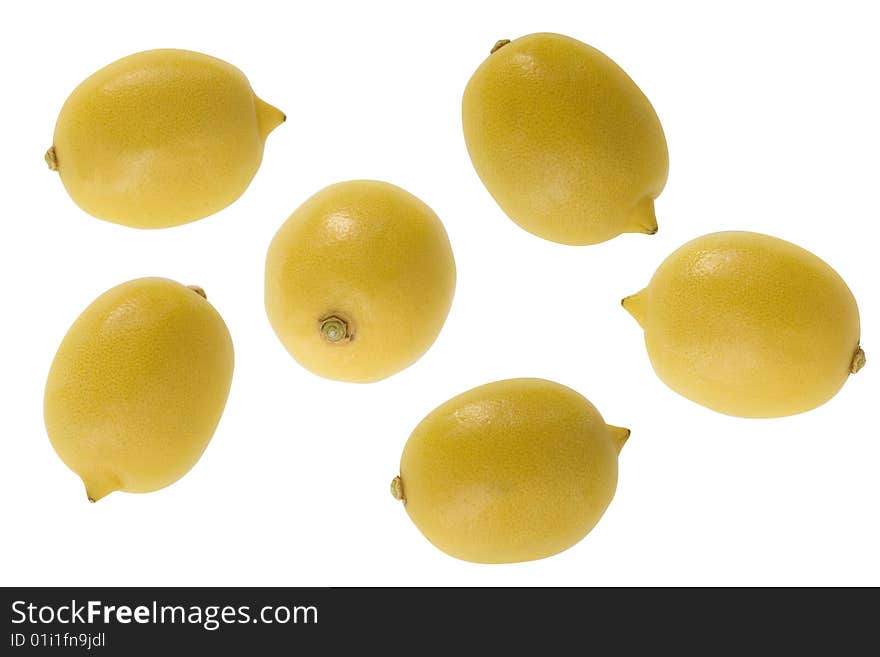 Collection of yellow lemons isolated on white