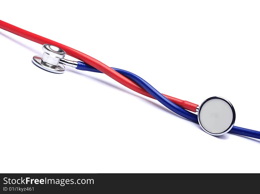 Red and blue stethoscope isolated in white background