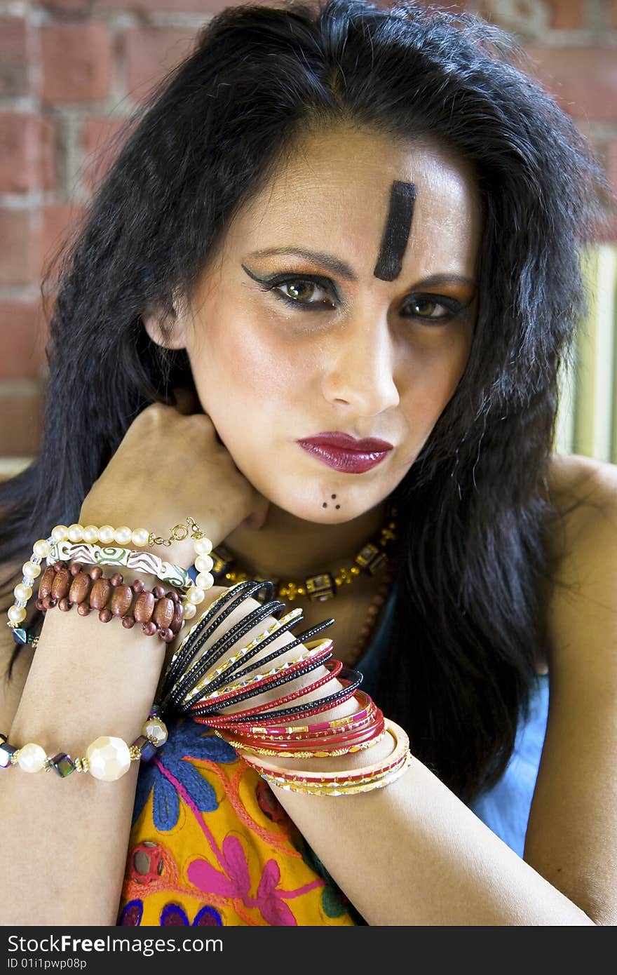 Closeup of a beautiful East Indian Tribal woman from Rajasthan