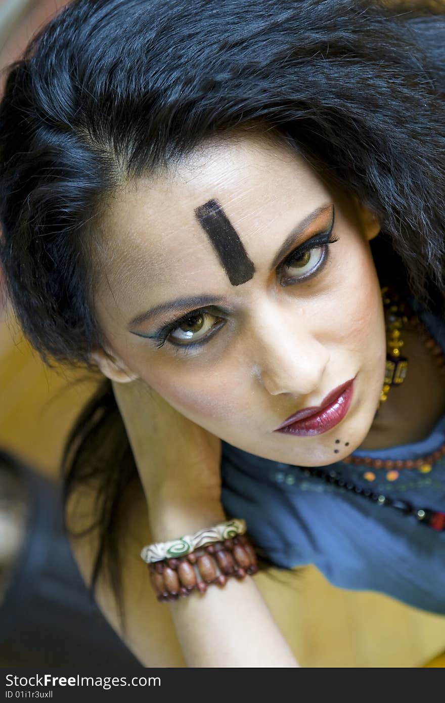 Closeup of a beautiful East Indian Tribal woman from Rajasthan. Closeup of a beautiful East Indian Tribal woman from Rajasthan