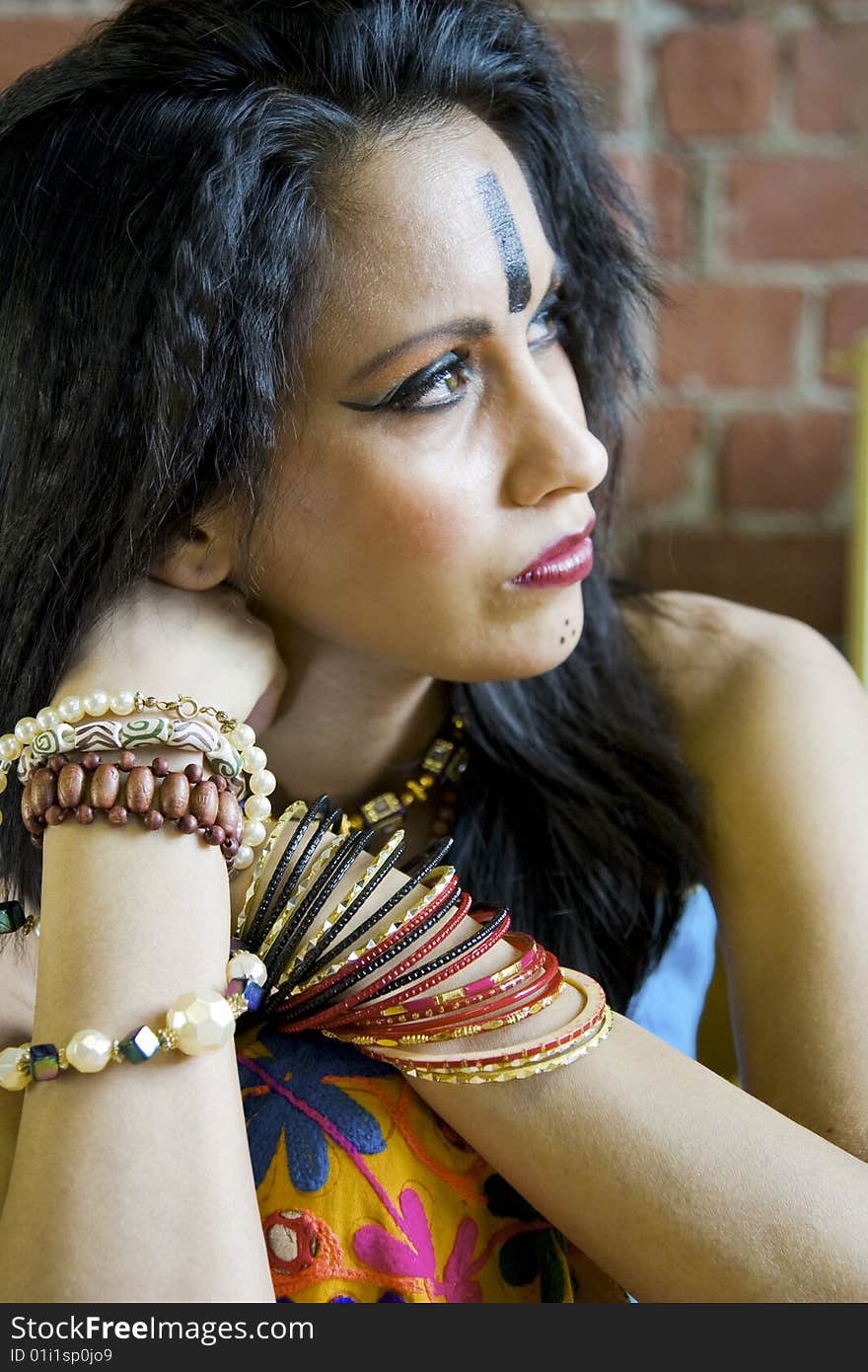 Closeup of a beautiful East Indian Tribal woman from Rajasthan