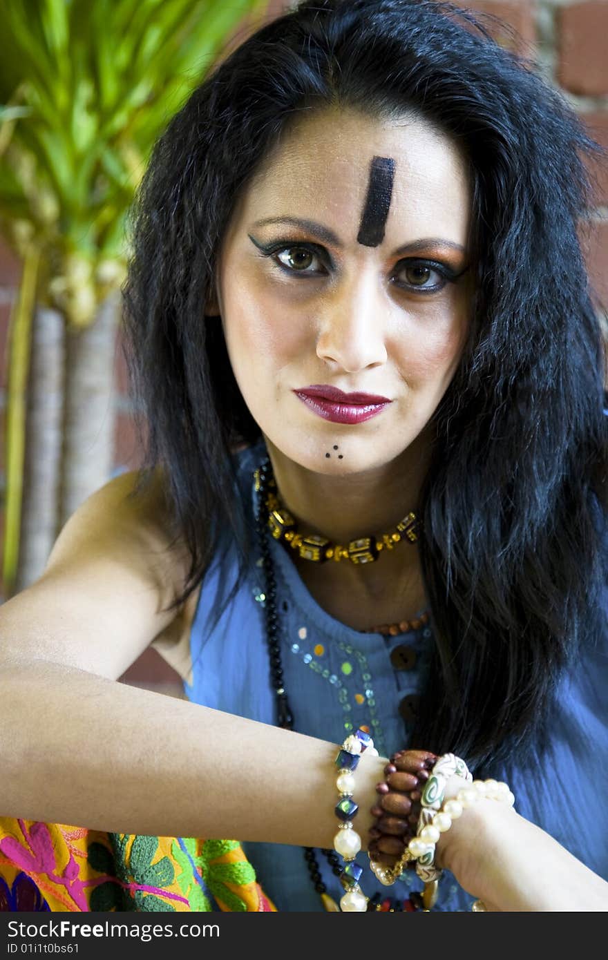 Closeup of a beautiful East Indian Tribal woman from Rajasthan