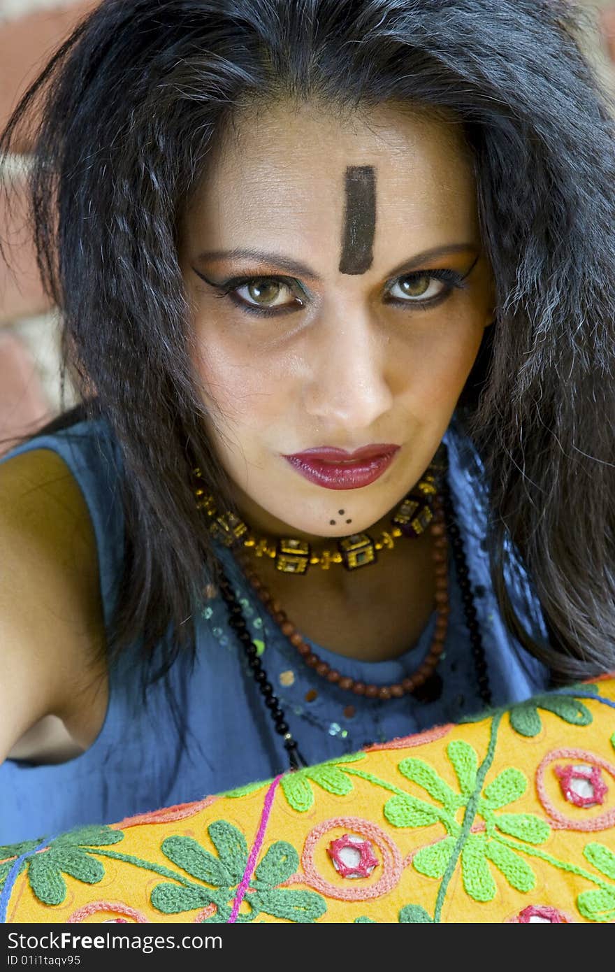 Closeup of a beautiful East Indian Tribal woman from Rajasthan