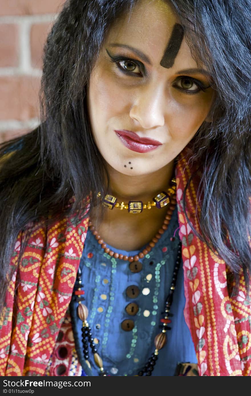 Closeup of a beautiful East Indian Tribal woman from Rajasthan