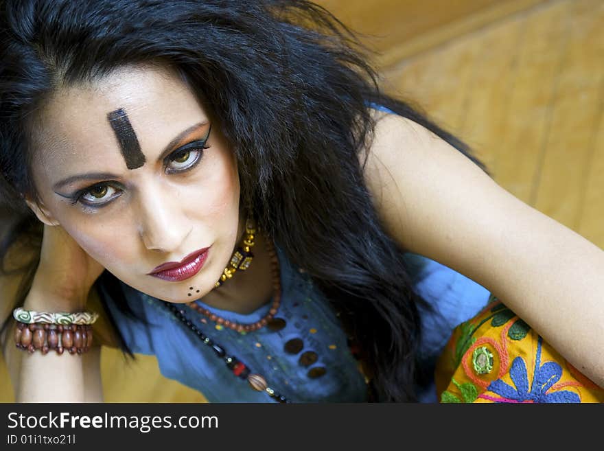 Closeup of a beautiful East Indian Tribal woman from Rajasthan